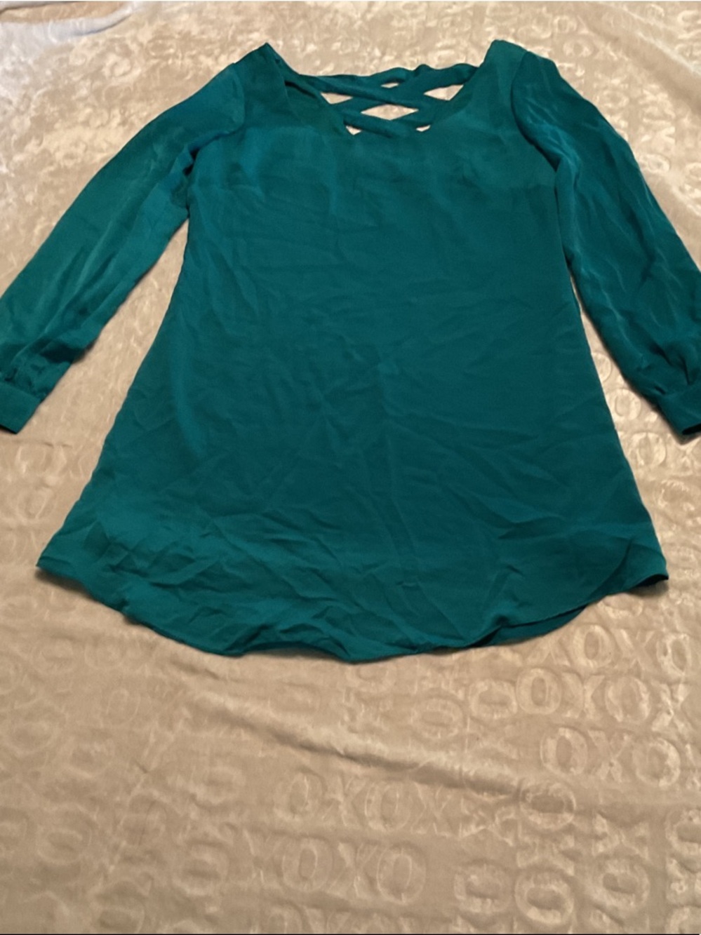 As U Wish Teal Crisscross Neck Long Sleeve Tunic